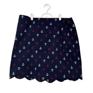 Talbots Navy Anchor Print Scallop Hem Midi Skirt - Red & White Anchors